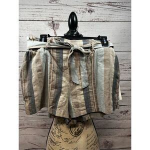 Purple Snow Womens Striped High Waist Cotton Shorts Tie Belt RSA4702‎ Beige M